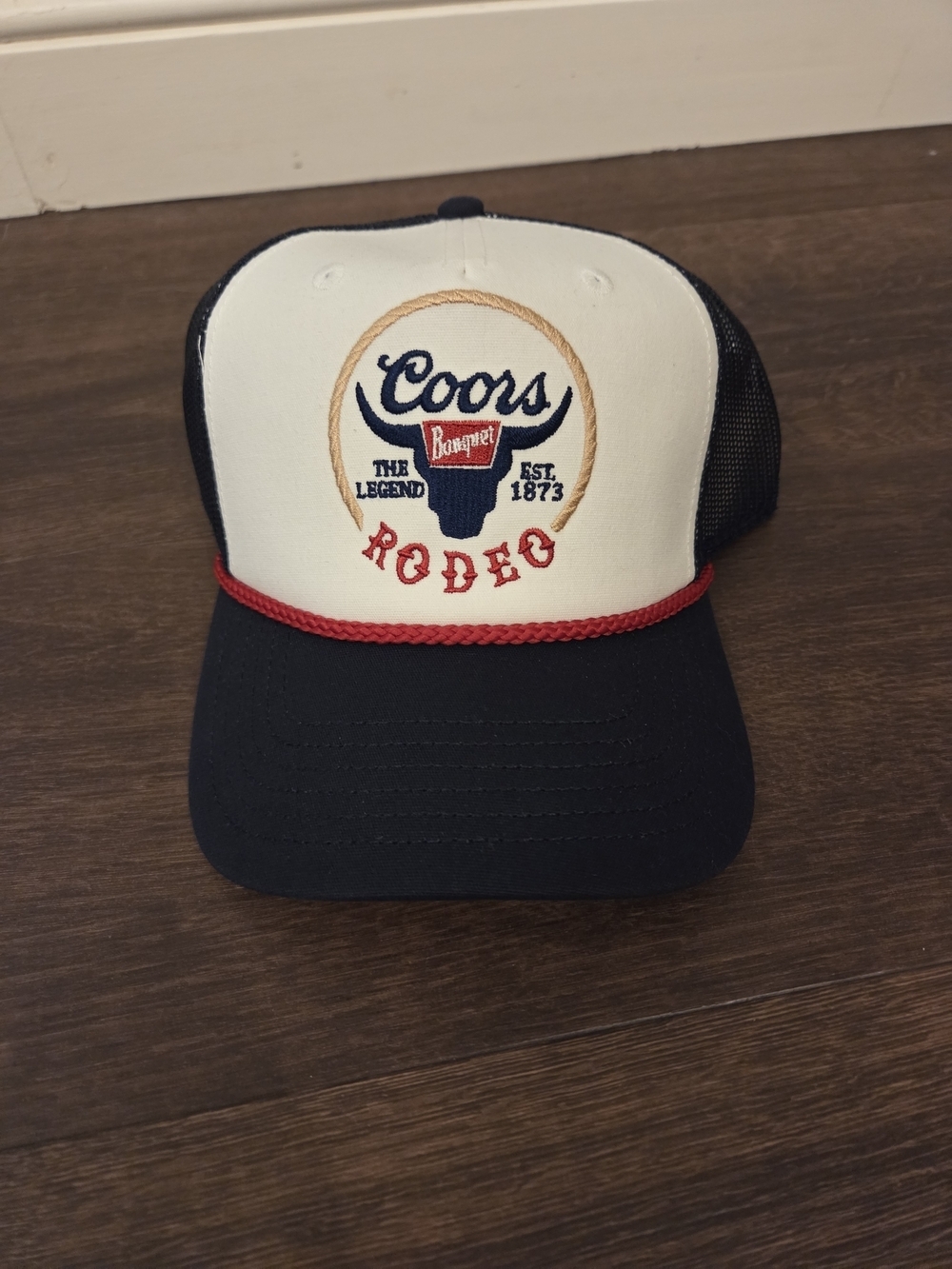 NWT Coors Rodeo Trucker Hat - Black & White with Red Trim